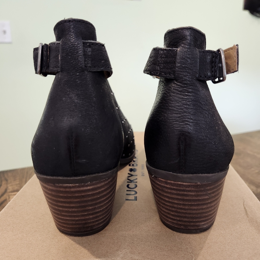Lucky Brand Bankks Black Leather Studded Booties Open Toe Size 10 - Picture 8 of 10